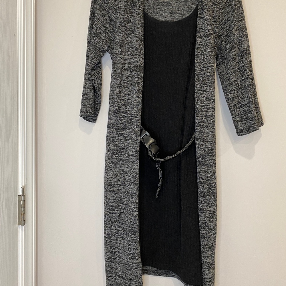 •2/$35• NWOT Gray Sweater with Attached Black Sweater Dress with Belt Size 10